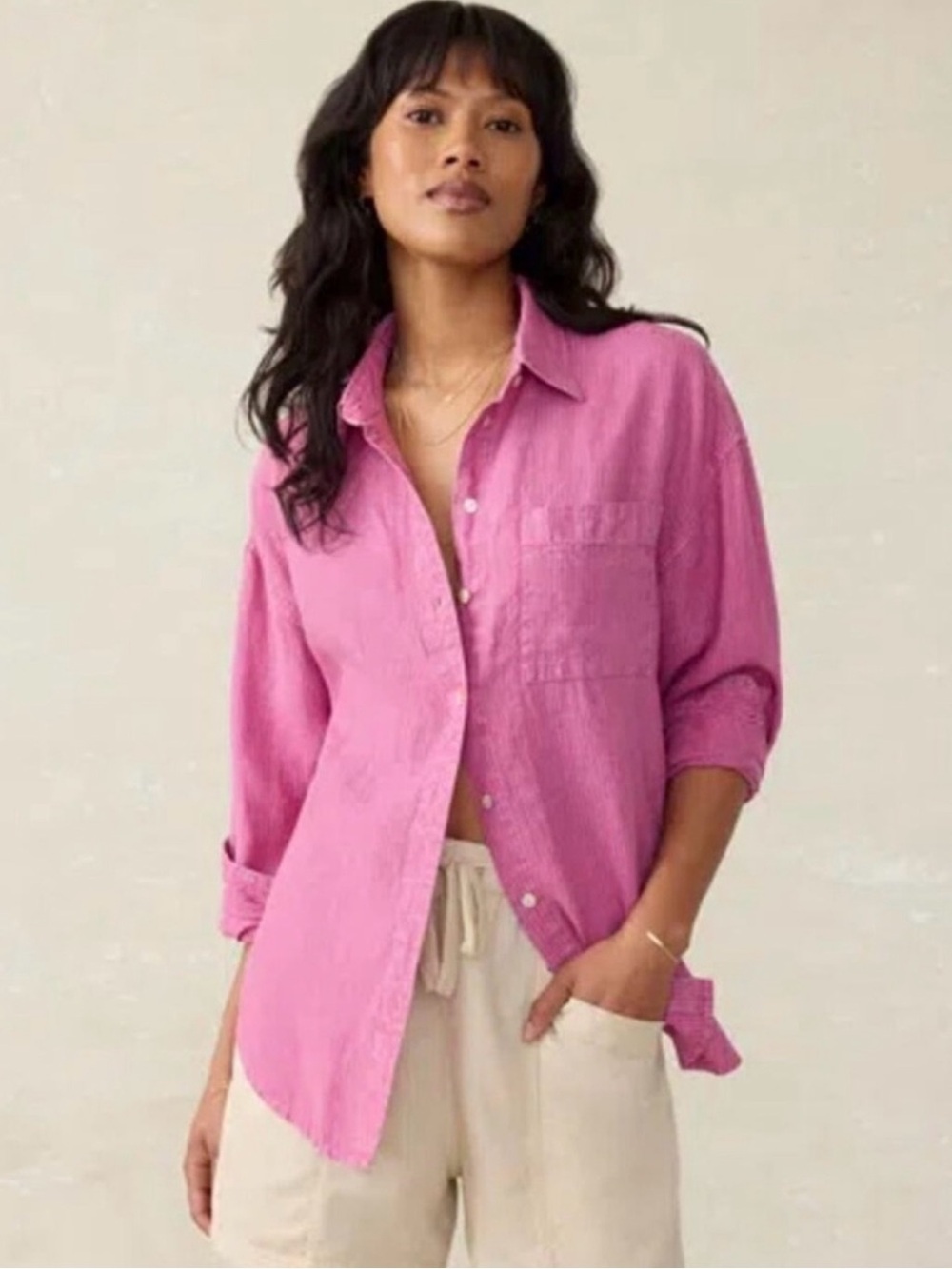 Faherty Pink Linen Relaxed Button-Down Shirt